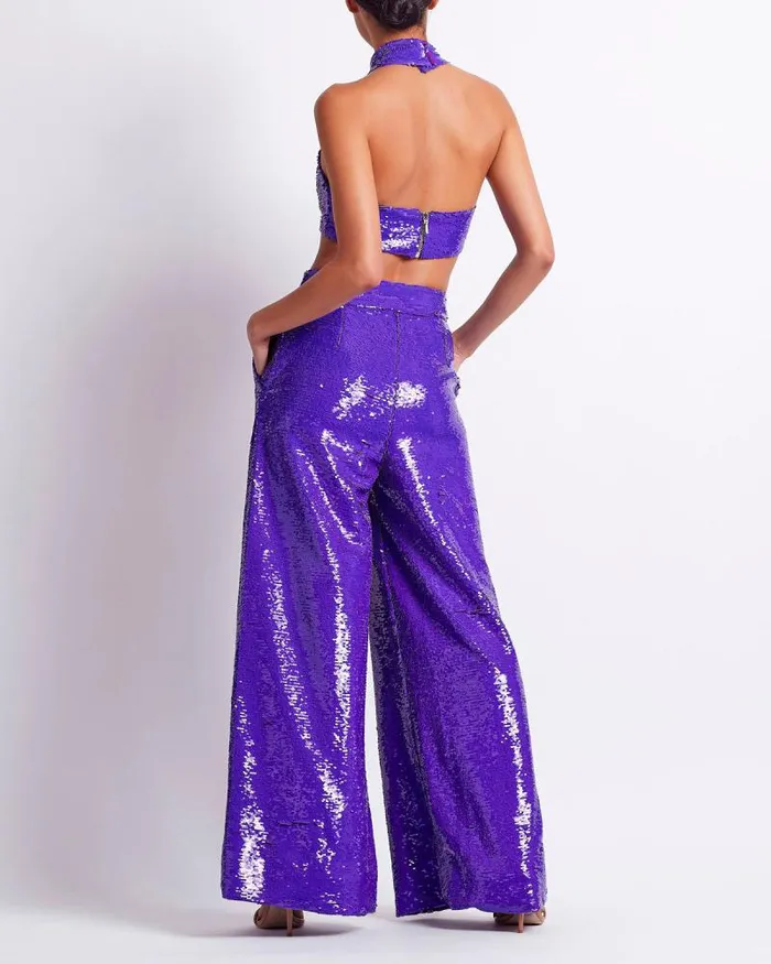 Women Bottoms PatBO SEQUIN WIDE LEG PANT FINAL SALE Purple