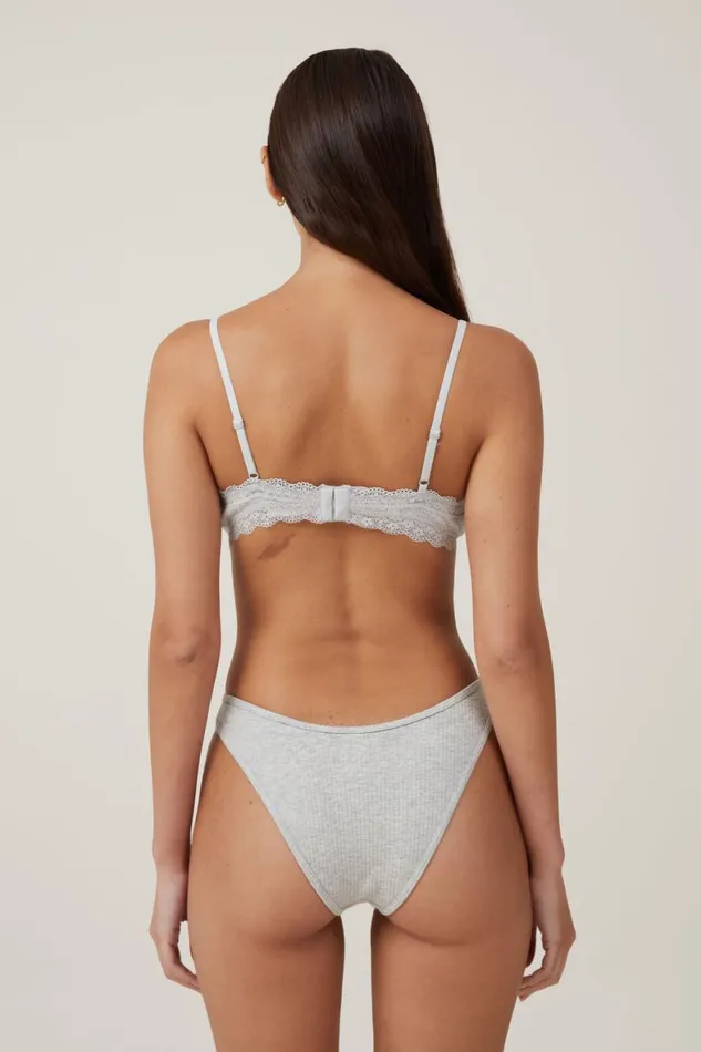 Women Bras Cotton On Organic Cotton Lace Triangle Padded Bralette Grey Marle Pointelle
