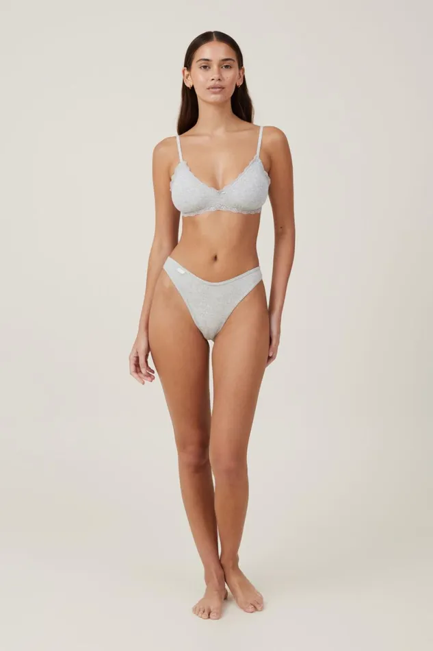 Women Bras Cotton On Organic Cotton Lace Triangle Padded Bralette Grey Marle Pointelle