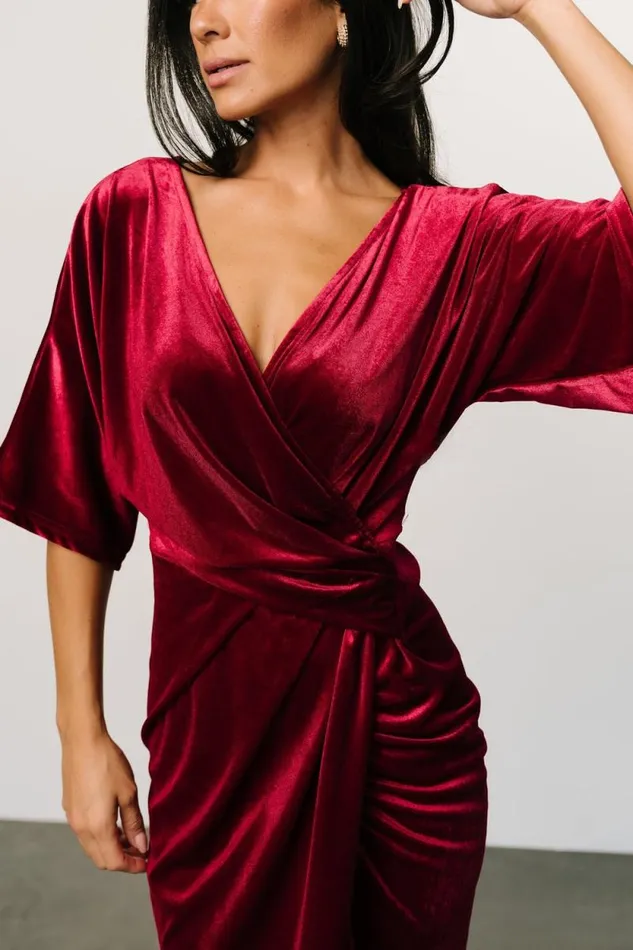 Women Brendyn Ruched Velvet Dress Wine Baltic Born Midi Dresses Women Brendyn Ruched Velvet Dress Wine Baltic Born Midi Dresses