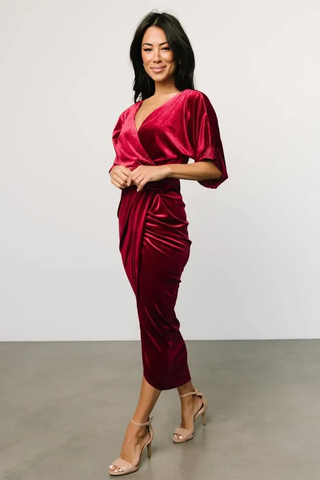 Women Brendyn Ruched Velvet Dress Wine Baltic Born Midi Dresses Women Brendyn Ruched Velvet Dress Wine Baltic Born Midi Dresses