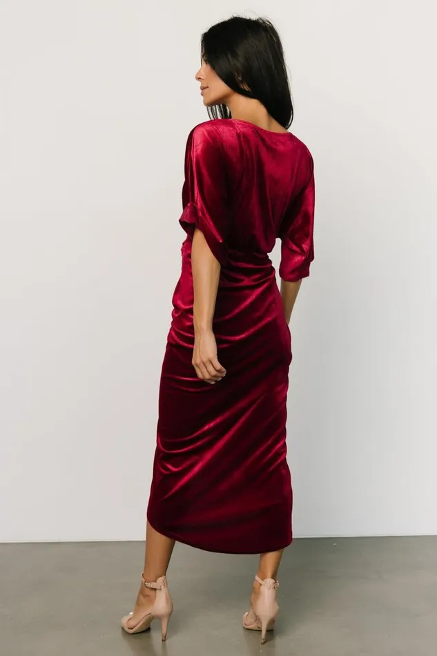 Women Brendyn Ruched Velvet Dress Wine Baltic Born Midi Dresses Women Brendyn Ruched Velvet Dress Wine Baltic Born Midi Dresses