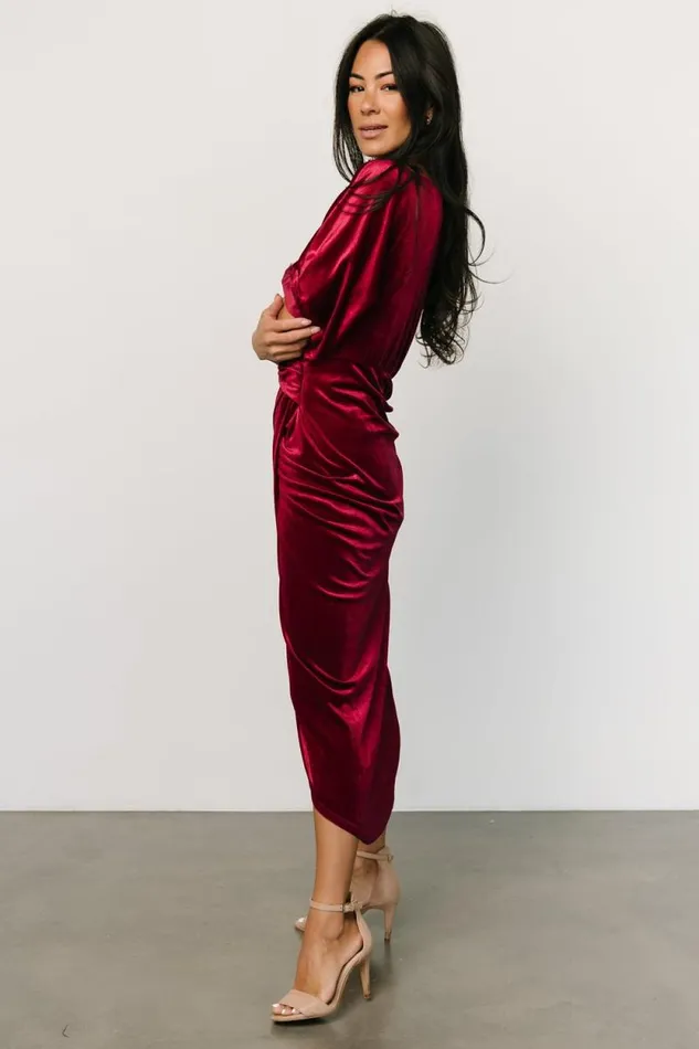 Women Brendyn Ruched Velvet Dress Wine Baltic Born Midi Dresses Women Brendyn Ruched Velvet Dress Wine Baltic Born Midi Dresses