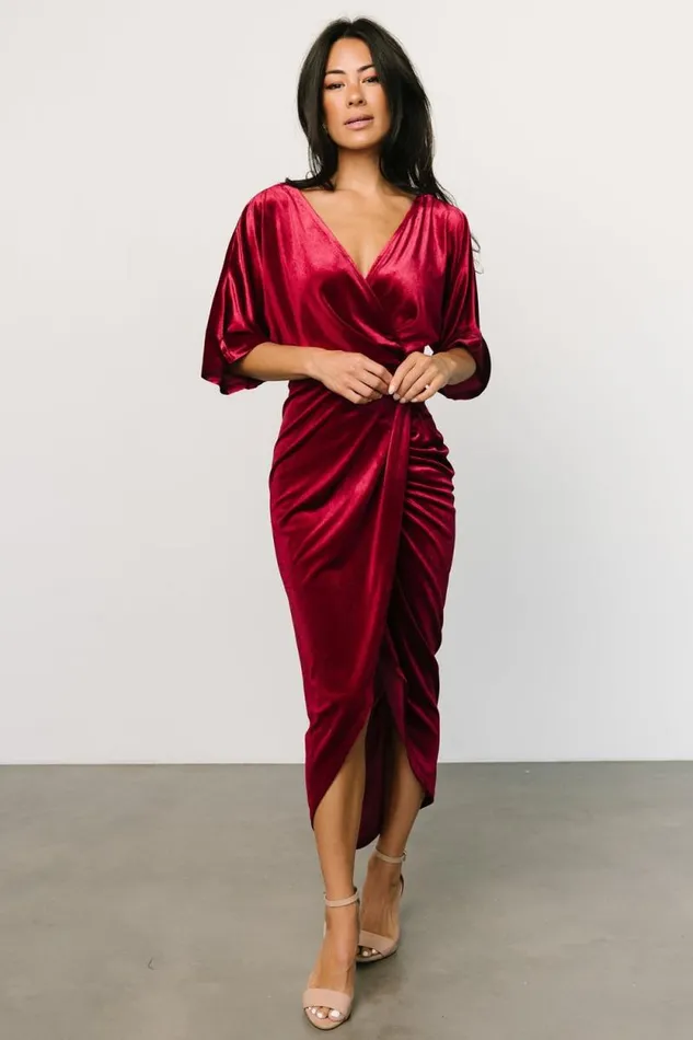 Women Brendyn Ruched Velvet Dress Wine Baltic Born Midi Dresses Women Brendyn Ruched Velvet Dress Wine Baltic Born Midi Dresses