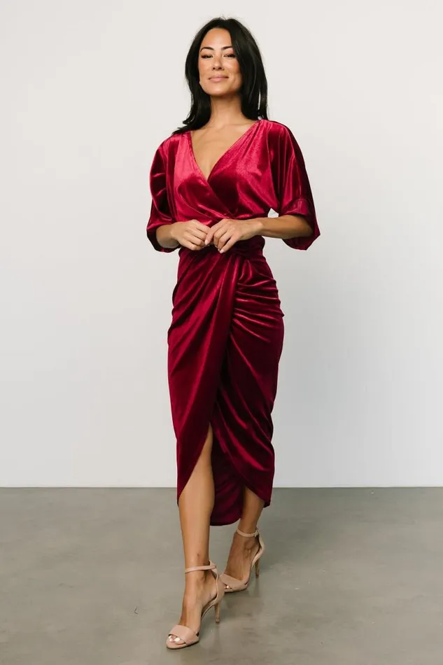 Women Brendyn Ruched Velvet Dress Wine Baltic Born Midi Dresses Women Brendyn Ruched Velvet Dress Wine Baltic Born Midi Dresses