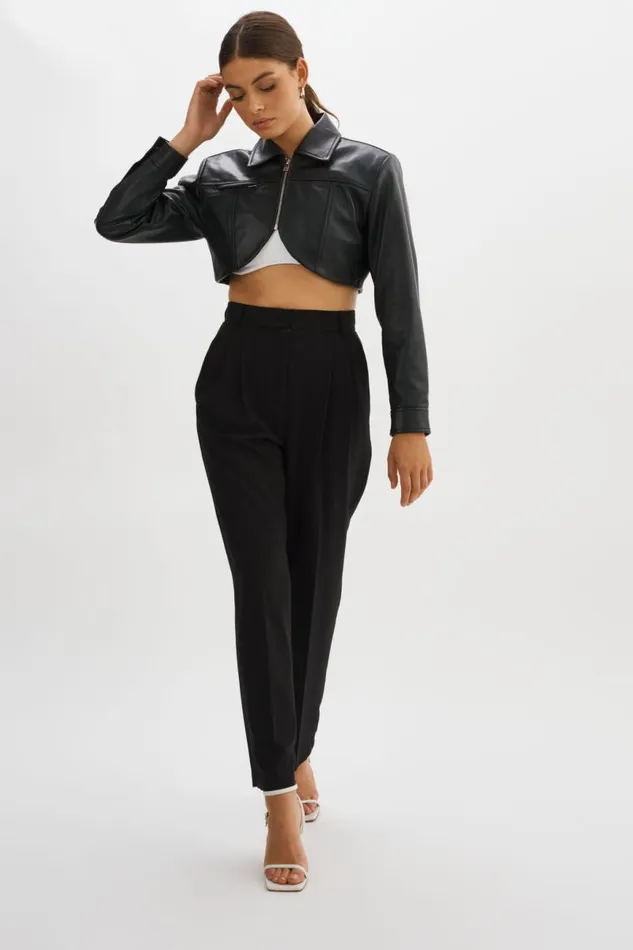 Women BRIELLE Cropped Leather Jacket Black LAMARQUE Leather Jackets