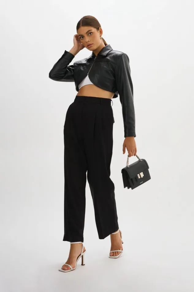 Women BRIELLE Cropped Leather Jacket Black LAMARQUE Leather Jackets