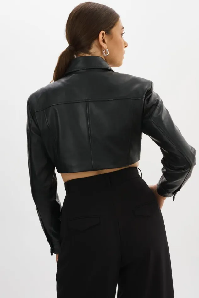 Women BRIELLE Cropped Leather Jacket Black LAMARQUE Leather Jackets