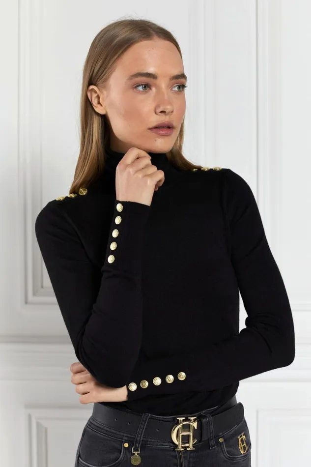 Women Buttoned Knit Roll Neck Black Holland Cooper Knitwear Women Buttoned Knit Roll Neck Black Holland Cooper Knitwear