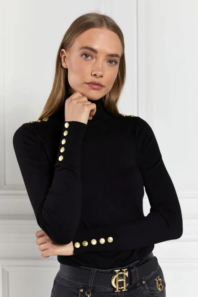 Women Buttoned Knit Roll Neck Black Holland Cooper Knitwear Women Buttoned Knit Roll Neck Black Holland Cooper Knitwear