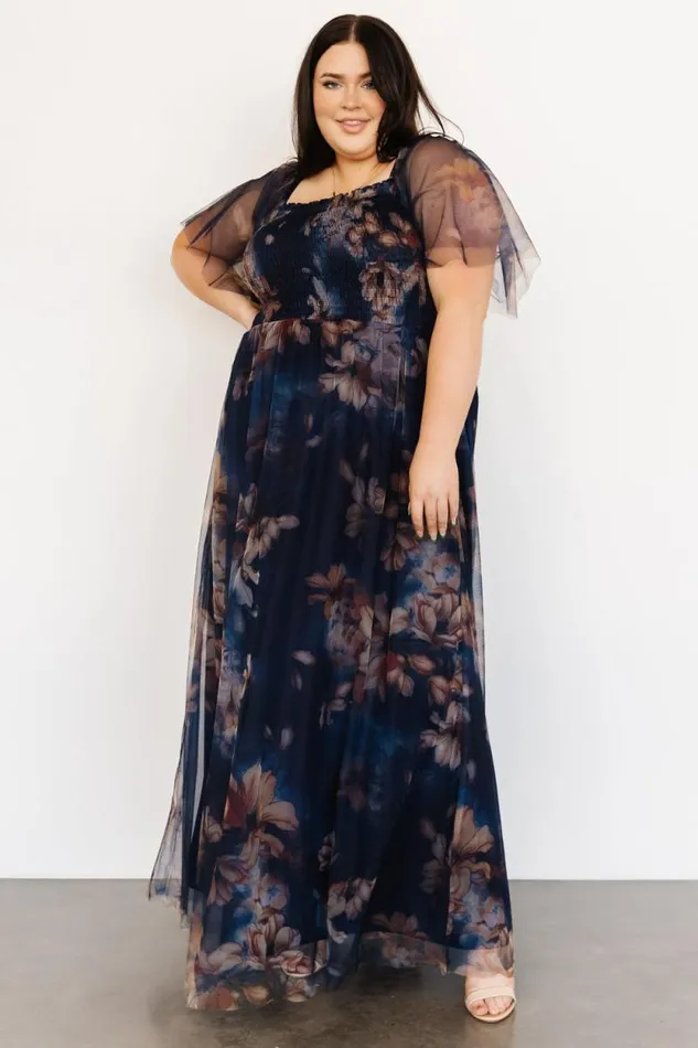 Women Cassandra Tulle Maxi Dress Dark Blue Floral Baltic Born The Guest Edit Women Cassandra Tulle Maxi Dress Dark Blue Floral Baltic Born The Guest Edit