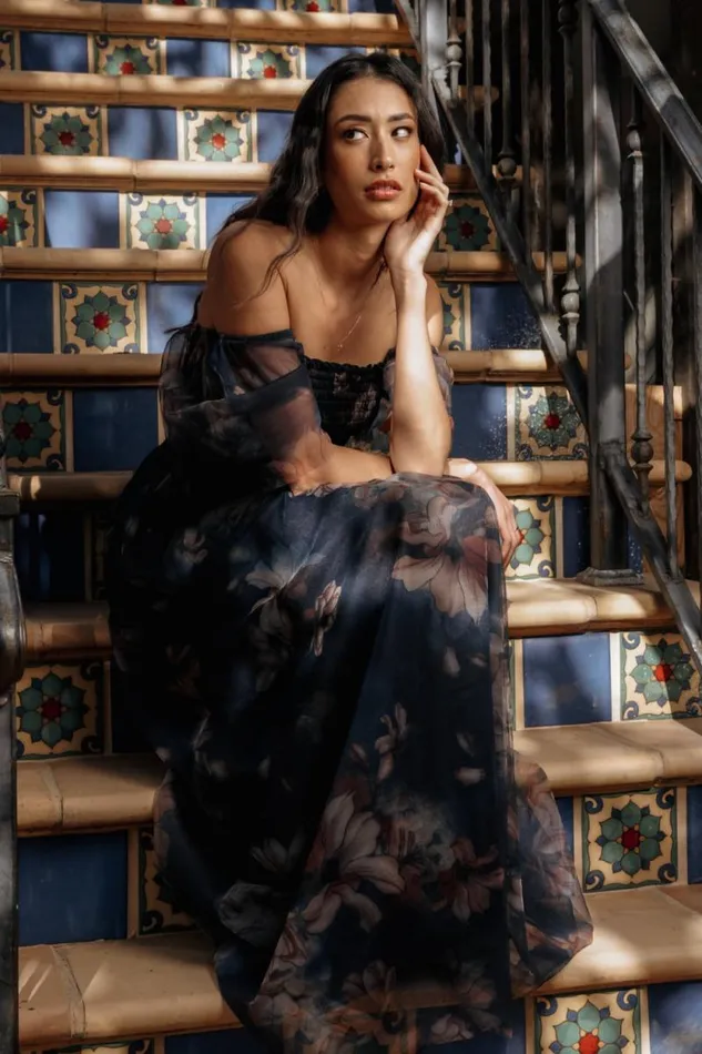 Women Cassandra Tulle Maxi Dress Dark Blue Floral Baltic Born The Guest Edit Women Cassandra Tulle Maxi Dress Dark Blue Floral Baltic Born The Guest Edit