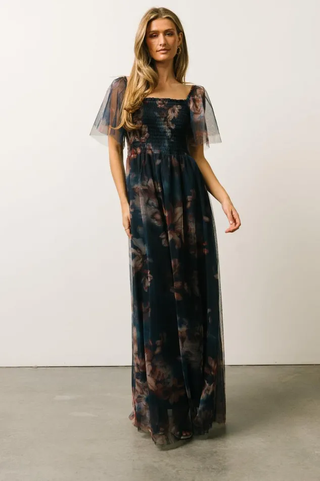 Women Cassandra Tulle Maxi Dress Dark Blue Floral Baltic Born The Guest Edit Women Cassandra Tulle Maxi Dress Dark Blue Floral Baltic Born The Guest Edit