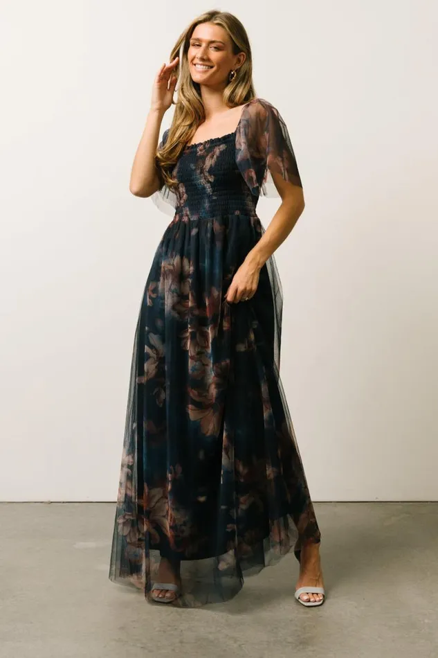 Women Cassandra Tulle Maxi Dress Dark Blue Floral Baltic Born The Guest Edit Women Cassandra Tulle Maxi Dress Dark Blue Floral Baltic Born The Guest Edit