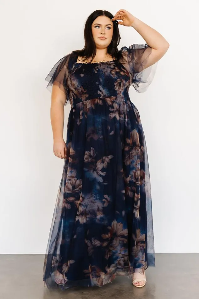 Women Cassandra Tulle Maxi Dress Dark Blue Floral Baltic Born The Guest Edit Women Cassandra Tulle Maxi Dress Dark Blue Floral Baltic Born The Guest Edit