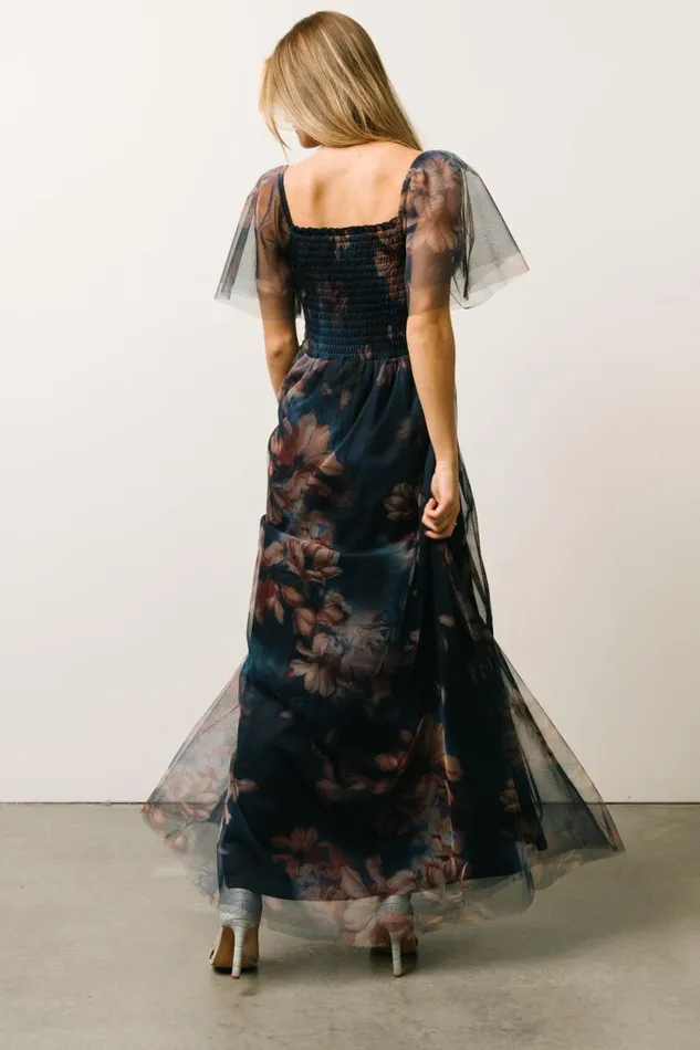 Women Cassandra Tulle Maxi Dress Dark Blue Floral Baltic Born The Guest Edit Women Cassandra Tulle Maxi Dress Dark Blue Floral Baltic Born The Guest Edit