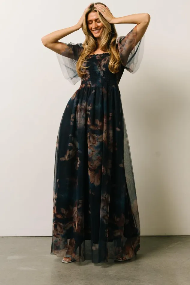 Women Cassandra Tulle Maxi Dress Dark Blue Floral Baltic Born The Guest Edit Women Cassandra Tulle Maxi Dress Dark Blue Floral Baltic Born The Guest Edit