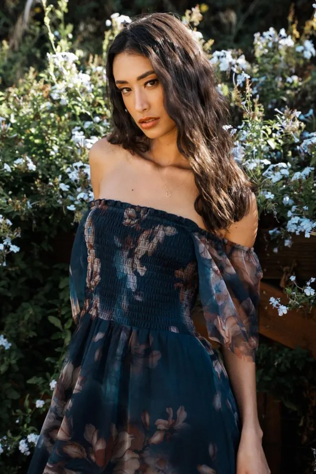 Women Cassandra Tulle Maxi Dress Dark Blue Floral Baltic Born The Guest Edit Women Cassandra Tulle Maxi Dress Dark Blue Floral Baltic Born The Guest Edit
