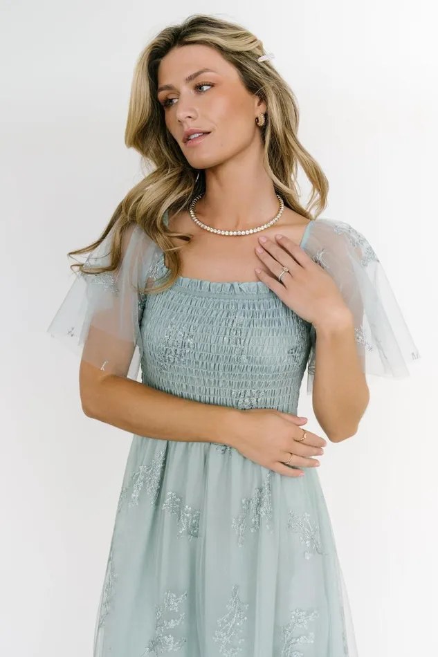 Women Cassandra Tulle Maxi Dress Sage Sparkle Baltic Born Embellished and Sequined
