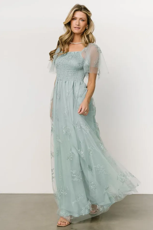 Women Cassandra Tulle Maxi Dress Sage Sparkle Baltic Born Embellished and Sequined