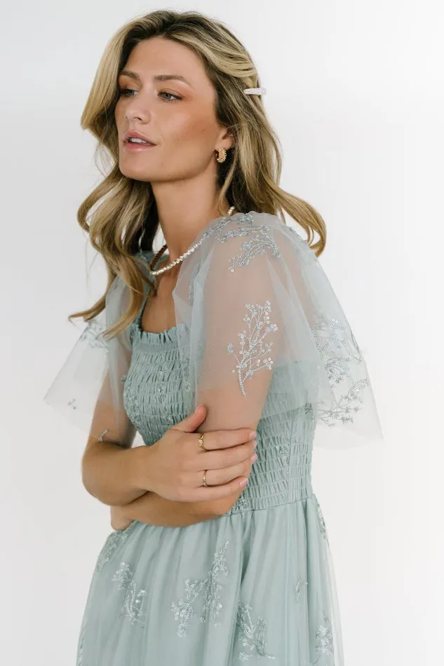 Women Cassandra Tulle Maxi Dress Sage Sparkle Baltic Born Embellished and Sequined
