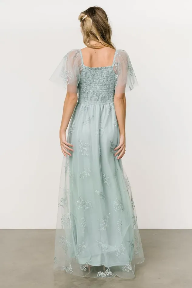 Women Cassandra Tulle Maxi Dress Sage Sparkle Baltic Born Embellished and Sequined