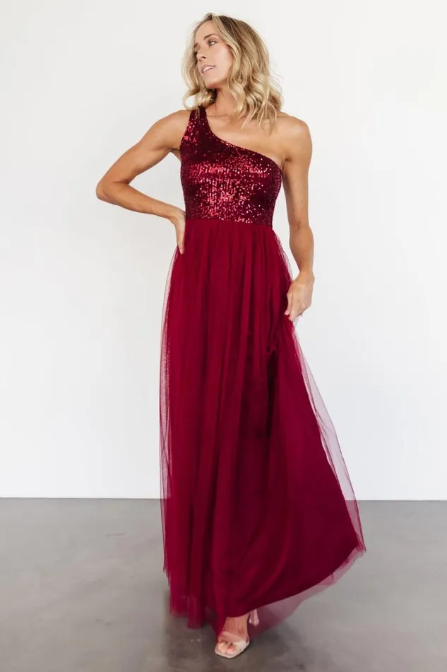 Women Celebration One Shoulder Maxi Dress Burgundy Baltic Born Tulle Styles