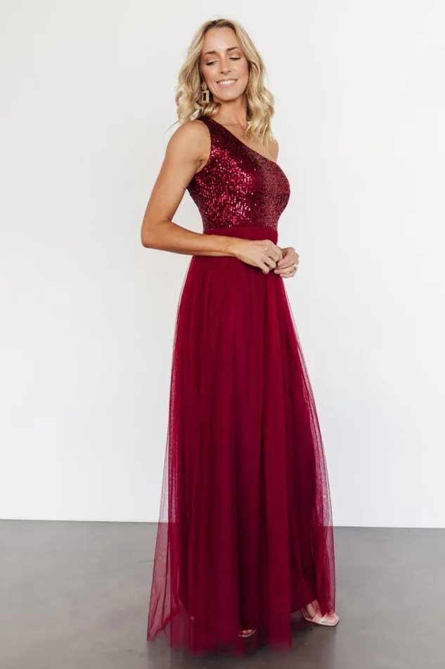 Women Celebration One Shoulder Maxi Dress Burgundy Baltic Born Tulle Styles Women Celebration One Shoulder Maxi Dress Burgundy Baltic Born Tulle Styles