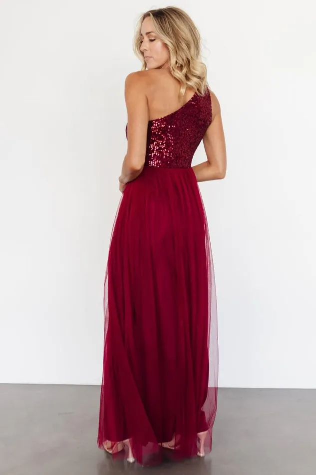 Women Celebration One Shoulder Maxi Dress Burgundy Baltic Born Tulle Styles Women Celebration One Shoulder Maxi Dress Burgundy Baltic Born Tulle Styles