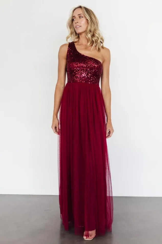 Women Celebration One Shoulder Maxi Dress Burgundy Baltic Born Tulle Styles Women Celebration One Shoulder Maxi Dress Burgundy Baltic Born Tulle Styles