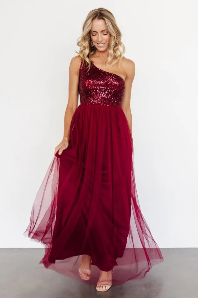 Women Celebration One Shoulder Maxi Dress Burgundy Baltic Born Tulle Styles Women Celebration One Shoulder Maxi Dress Burgundy Baltic Born Tulle Styles