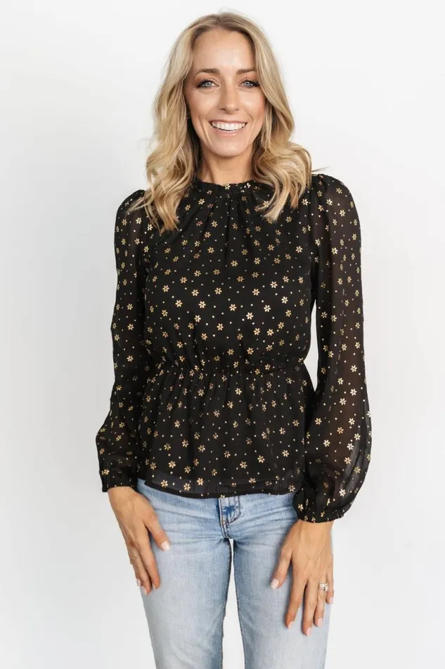 Women Chandra Peplum Top Black Gold Baltic Born Blouses and Shirts