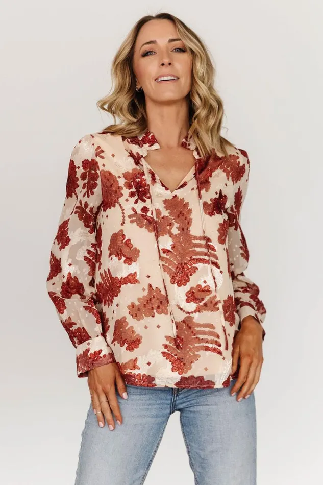 Women Charlotte Tie Blouse Cream Rust Baltic Born Blouses and Shirts