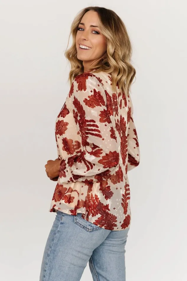 Women Charlotte Tie Blouse Cream Rust Baltic Born Blouses and Shirts