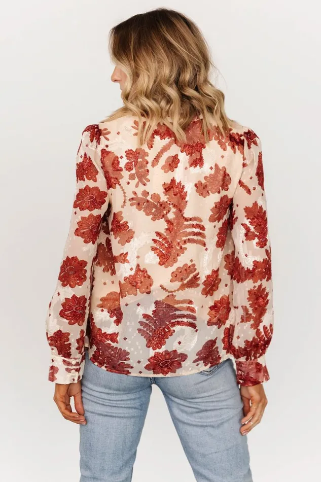 Women Charlotte Tie Blouse Cream Rust Baltic Born Blouses and Shirts