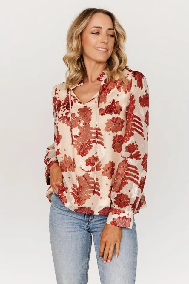 Women Charlotte Tie Blouse Cream Rust Baltic Born Blouses and Shirts