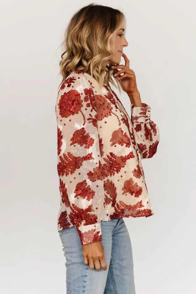 Women Charlotte Tie Blouse Cream Rust Baltic Born Blouses and Shirts