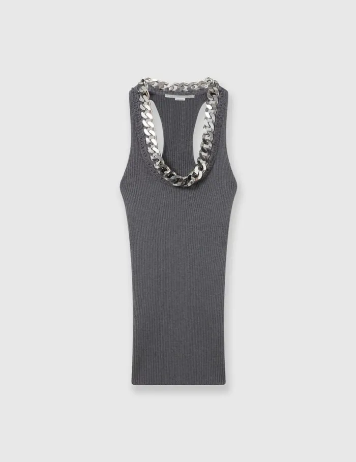 Women Chunky Chain Tank Top Dunkelgrau Meliert Stella McCartney Shirts And Tops