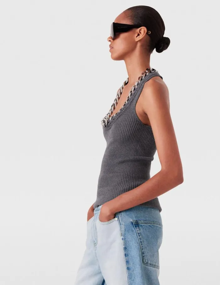 Women Chunky Chain Tank Top Dunkelgrau Meliert Stella McCartney Shirts And Tops Women Chunky Chain Tank Top Dunkelgrau Meliert Stella McCartney Shirts And Tops