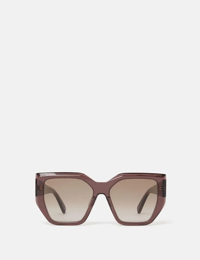 Women Chunky Square CatEye Sunglasses Glossy Dark Chocolate And Gold Stella McCartney Sunglasses