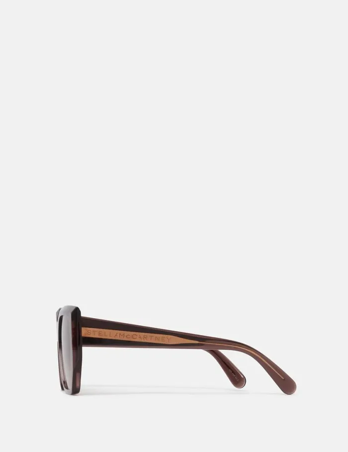 Women Chunky Square CatEye Sunglasses Glossy Dark Chocolate And Gold Stella McCartney Sunglasses