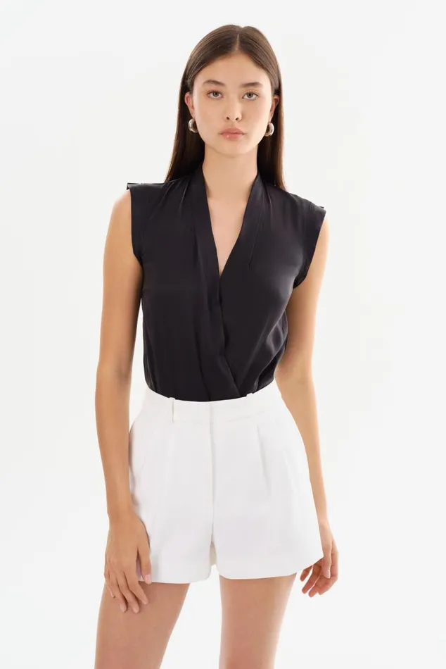 Women CINTA Sleeveless Silk Bodysuit Black LAMARQUE Tops