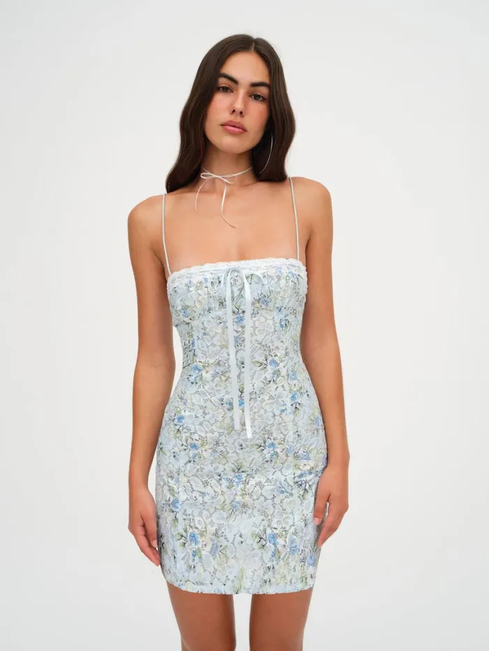 Women Claire Lace Mini Dress Blue For Love and Lemons Dresses