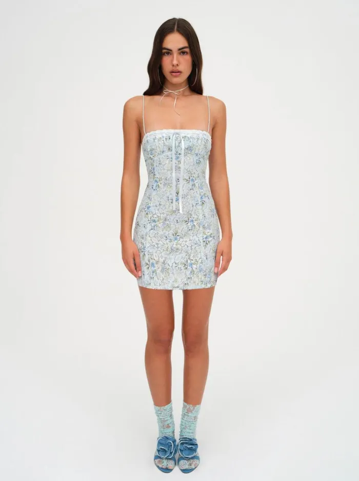 Women Claire Lace Mini Dress Blue For Love and Lemons Dresses