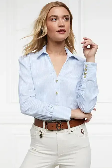 Women Classic VNeck Blouse Azure Stripe Holland Cooper Shirts and Blouses Women Classic VNeck Blouse Azure Stripe Holland Cooper Shirts and Blouses