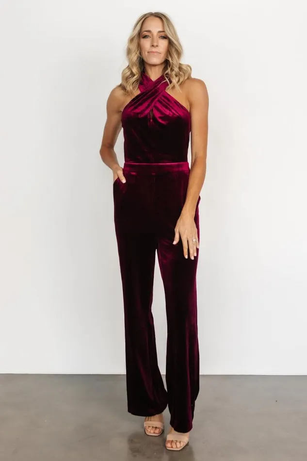 Women Cleopatra Velvet Jumpsuit Burgundy Baltic Born Jumpsuits and Rompers