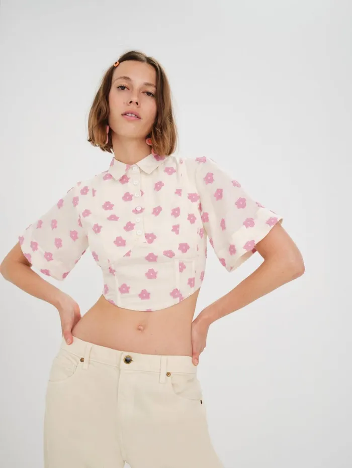 Women Clover Short Sleeve Corset Top Pink For Love and Lemons Tops Women Clover Short Sleeve Corset Top Pink For Love and Lemons Tops