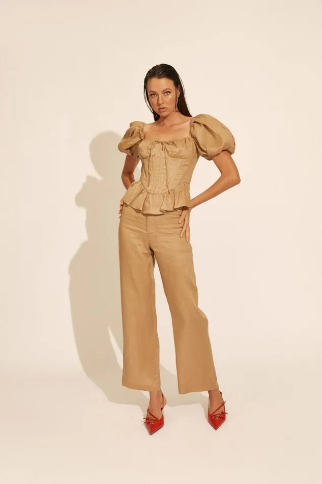 Women Corsets Bardot Esra Puff Sleeve Corset Top In Latte Latte