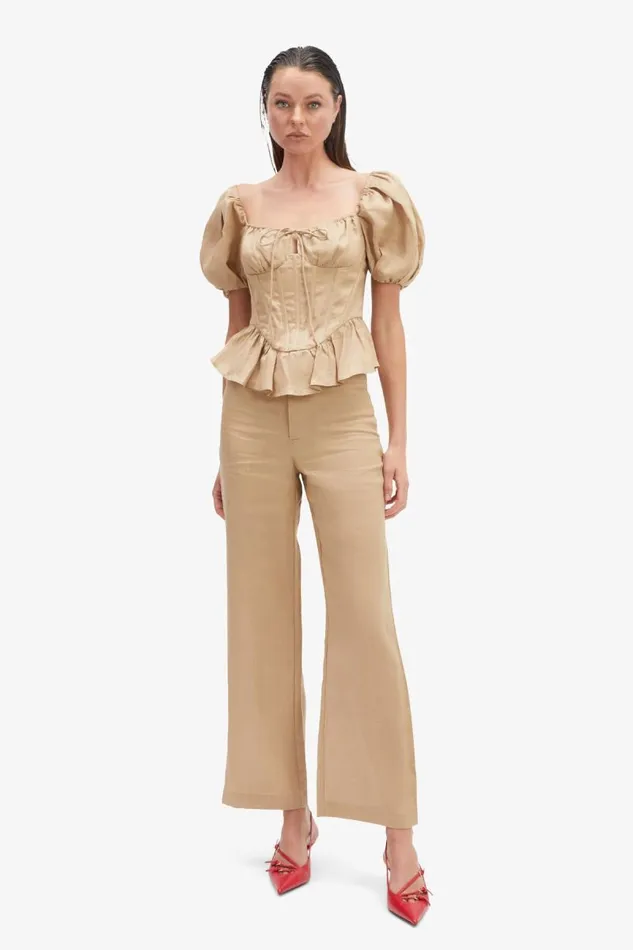 Women Corsets Bardot Esra Puff Sleeve Corset Top In Latte Latte Women Corsets Bardot Esra Puff Sleeve Corset Top In Latte Latte