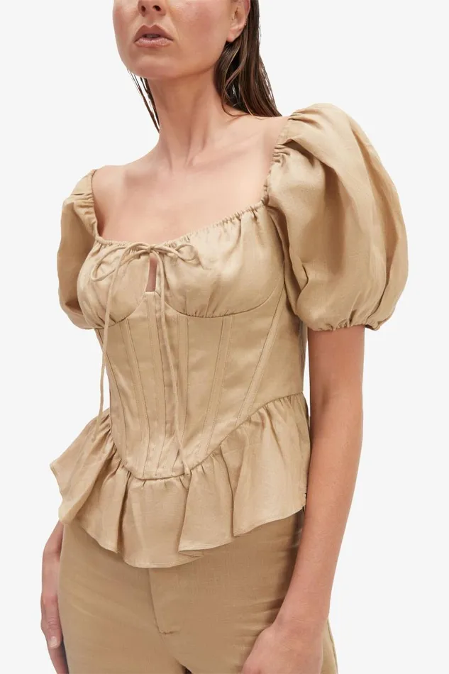 Women Corsets Bardot Esra Puff Sleeve Corset Top In Latte Latte Women Corsets Bardot Esra Puff Sleeve Corset Top In Latte Latte